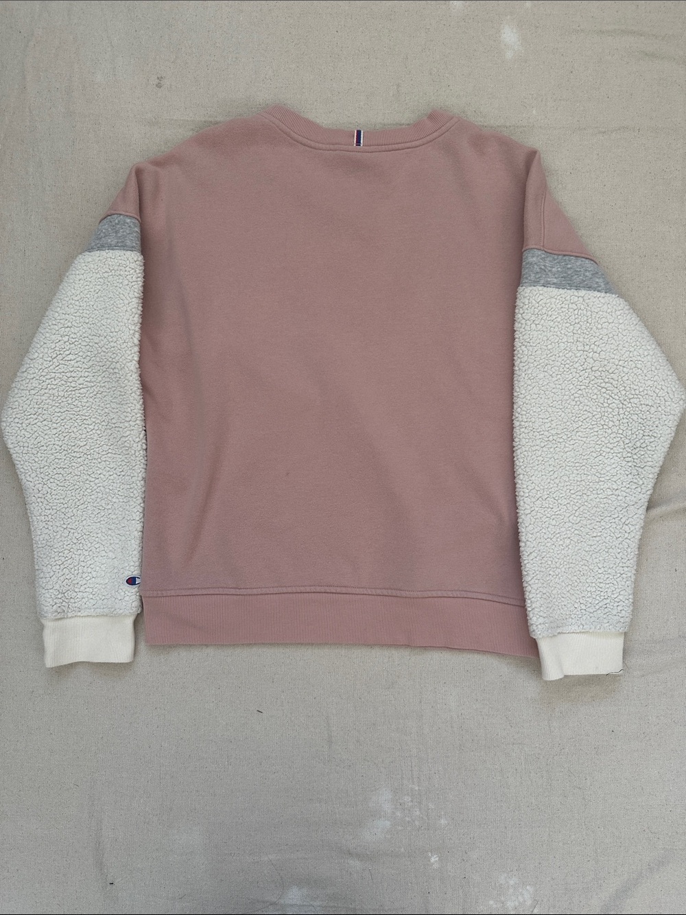 Champion Heritage Sherpa Sleeve Block Logo Crewneck Sweatshirt Pink Medium - Picture 8 of 8